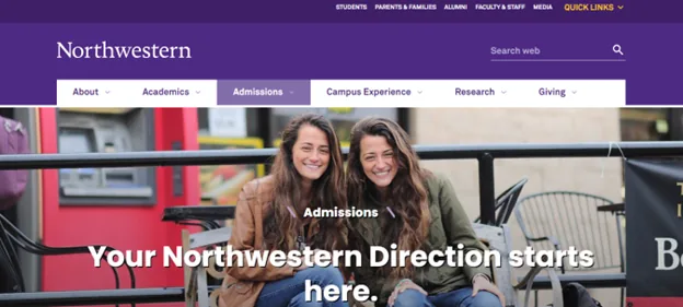 Northwestern admissions page headed