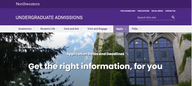 Northwestern University undergraduate admissions homepage
